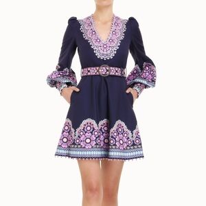 Zimmermann Dark Purple Dress with Pink Floral Design